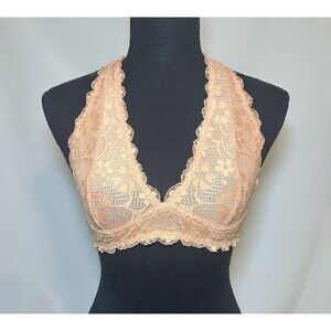 Wishlist Orange Floral Lace Halter Wireless Sexy Bralette Women's LARGE
